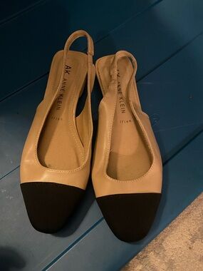 Anne Klein Beige Flats with Black Cap Toe Slingback